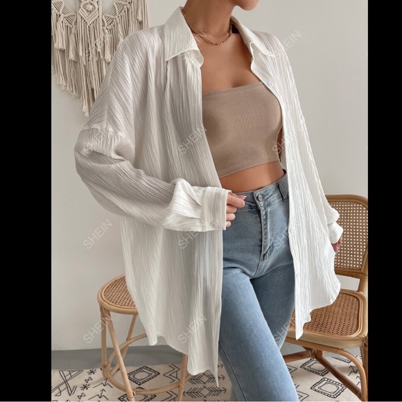 SOLD: SHEIN EZWear White Button Up Shirt - Picture 1 of 3